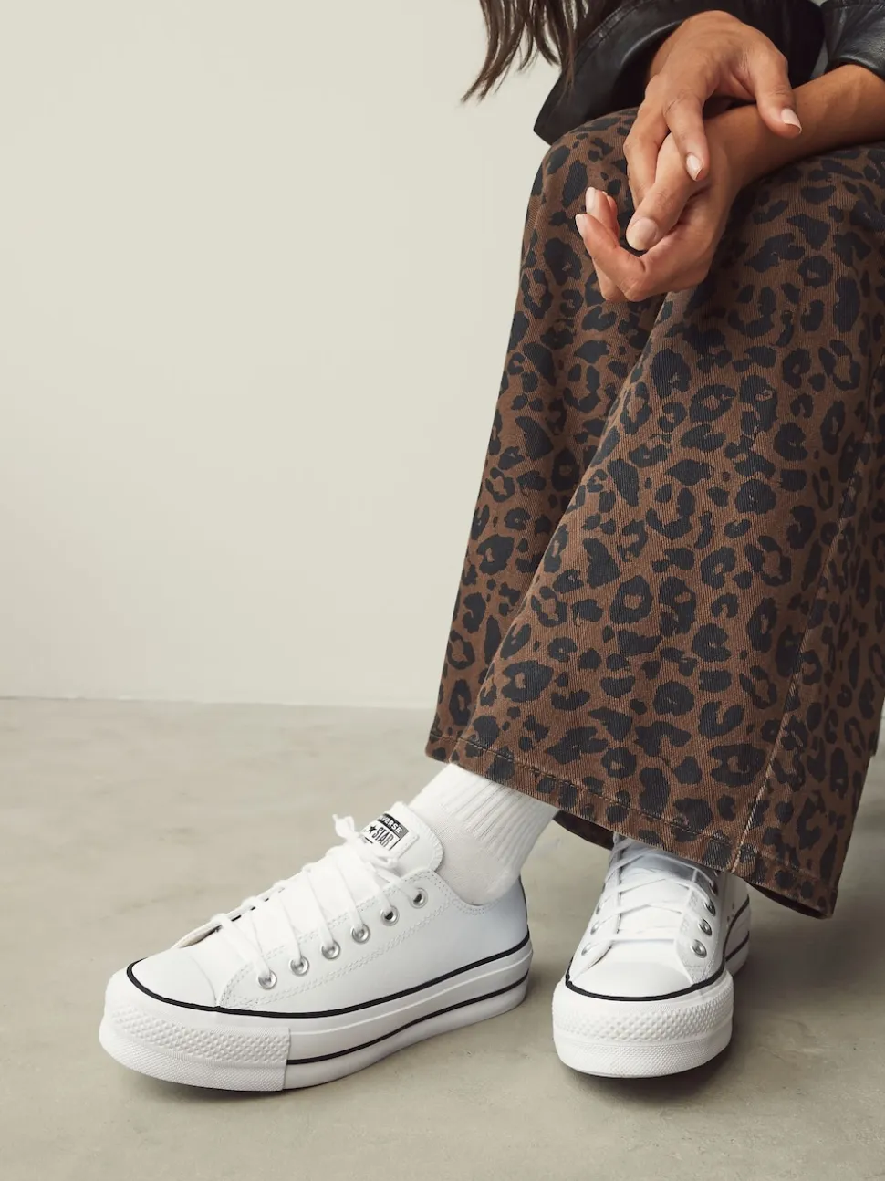 Converse White Platform Lift Chuck Ox Leather Trainers