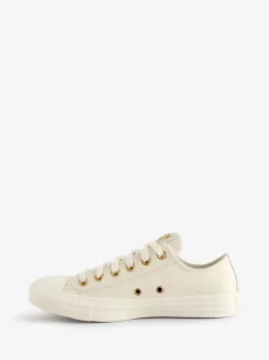 Converse White/Gold Chuck Taylor All Star Mono Leather Low Trainers