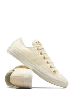 Converse White/Gold Chuck Taylor All Star Mono Leather Low Trainers