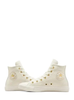 Converse White/Gold Chuck Taylor All-Star Mono Leather High Trainers