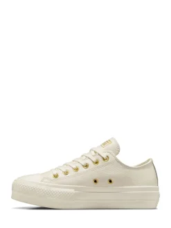 Converse White/Gold Chuck Taylor All Star Lift Mono Leather Low Trainers