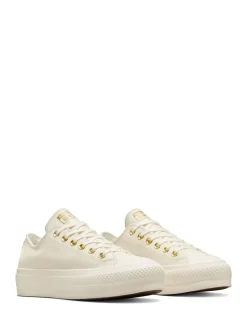 Converse White/Gold Chuck Taylor All Star Lift Mono Leather Low Trainers