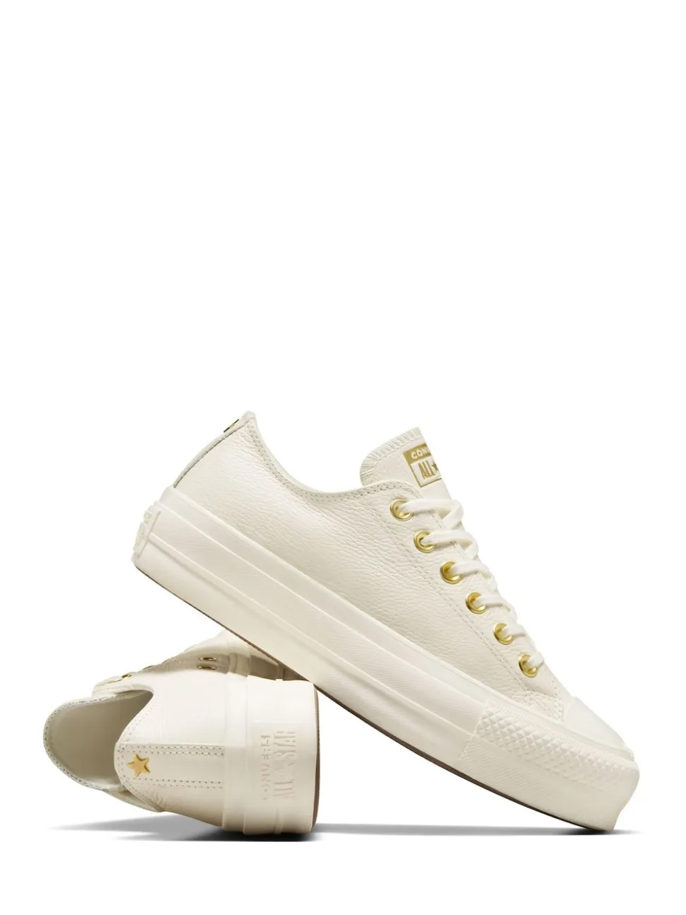 Converse White/Gold Chuck Taylor All Star Lift Mono Leather Low Trainers