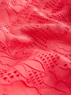 Coral Pink Lace Bandeau Ruched Leg Tummy Control Shaping Swimsuit