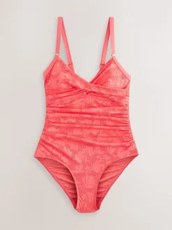 Coral Pink Lace Shaping Tummy Control Swimsuit