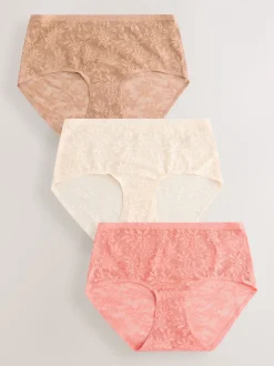Coral Pink Midi All-Over Lace No VPL Knickers 3 Pack