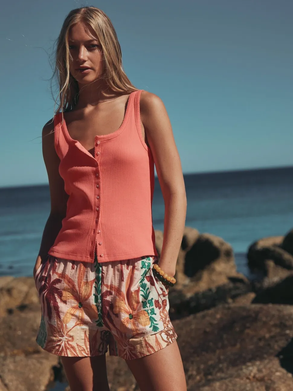 Coral Pink Pointelle Cami Vest Top