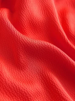 Coral Pink Textured Satin Scarf Neck Midi Dress