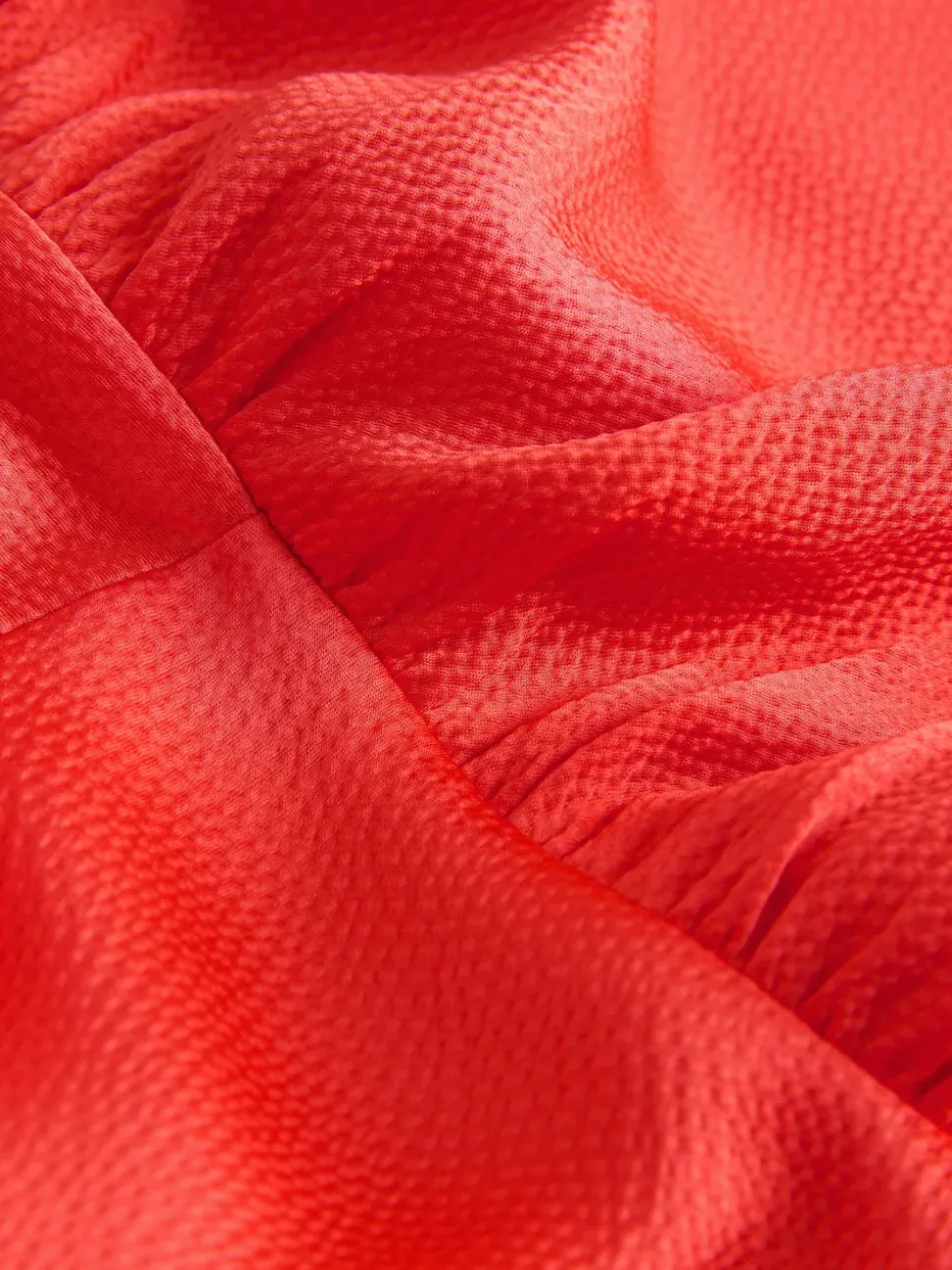 Coral Pink Textured Satin Scarf Neck Midi Dress