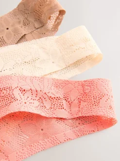 Coral Pink Thong All-Over Lace No VPL Knickers 3 Pack