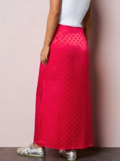 Coral/Pink Jacquard Polka Dot Satin Skirt