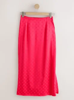Coral/Pink Jacquard Polka Dot Satin Skirt
