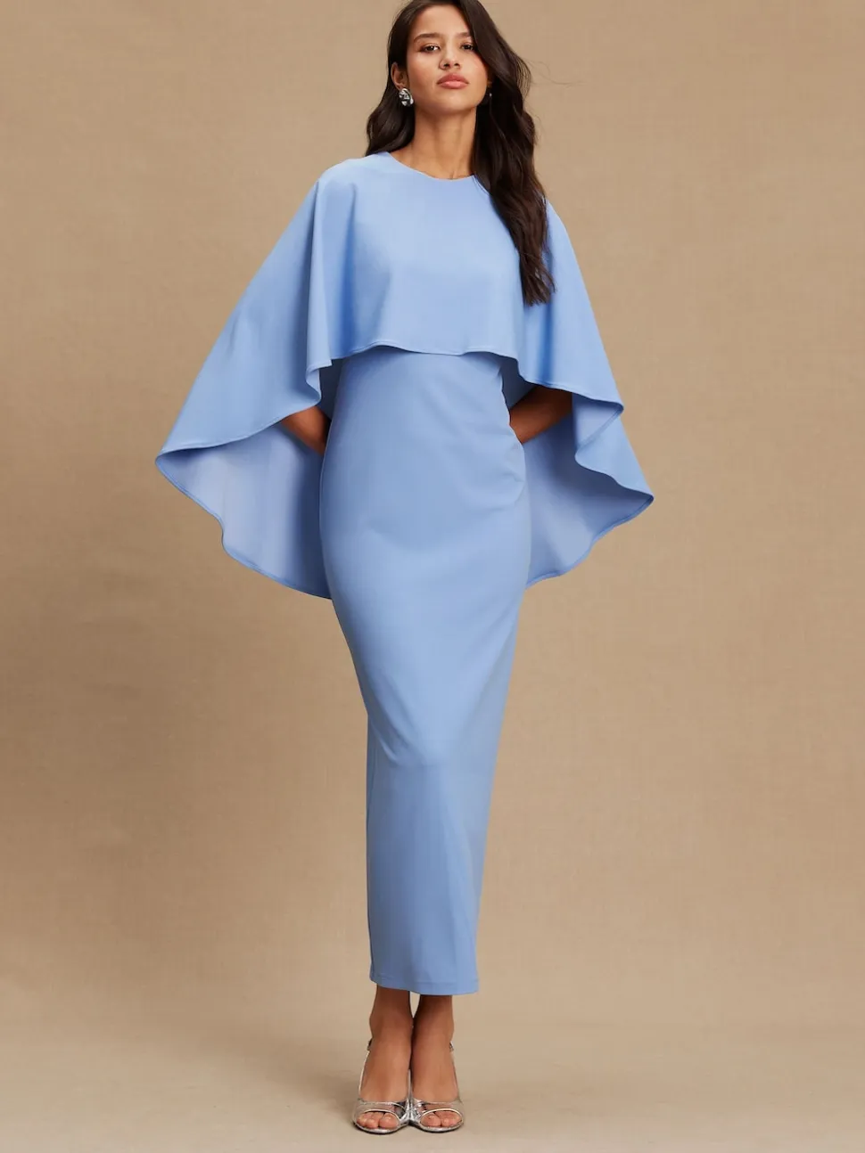 Cornflower Blue Cape Maxi Dress
