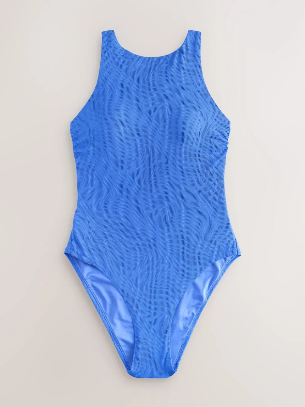 Cornflower Blue Textured High Neck Tummy Control Swimsuit