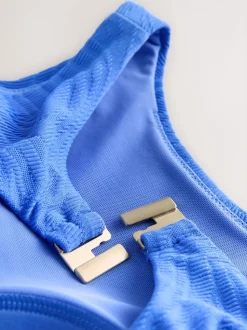 Cornflower Blue Textured High Neck Tummy Control Swimsuit