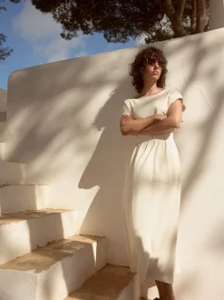 Cream 100% Cotton Summer Midi T-Shirt Dress