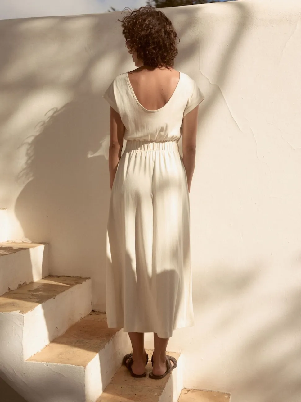 Cream 100% Cotton Summer Midi T-Shirt Dress