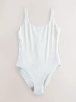 Cream Crinkle Bow Back Tummy Control Scoop Swimsuit