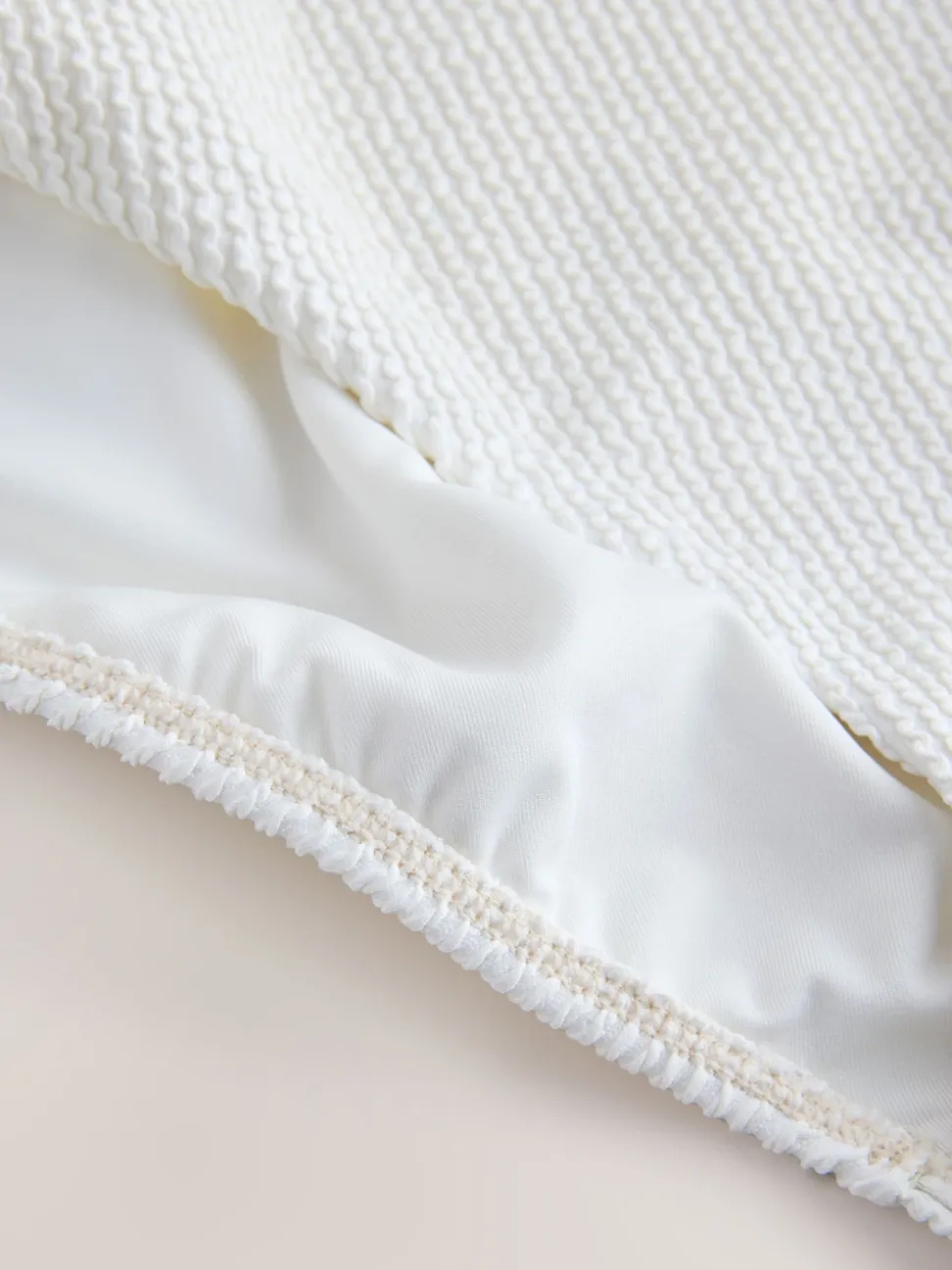 Cream Crinkle Bow Back Tummy Control Scoop Swimsuit