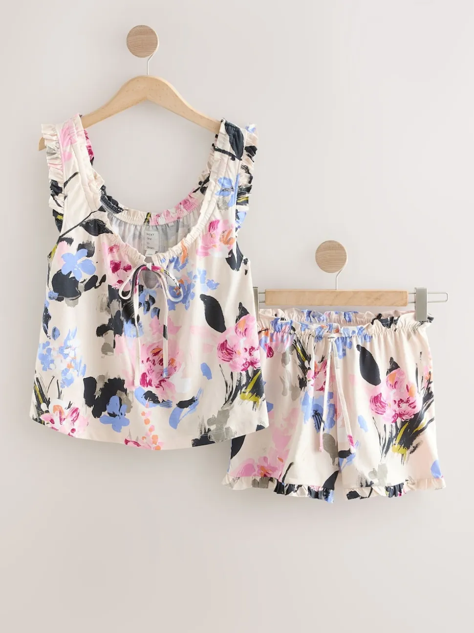Cream Floral 100% Cotton Vest Short Set Pyjamas