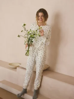 Cream Floral Cosy Waffle Long Sleeve Pyjamas
