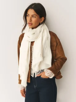 Cream Foil Print Lightweight Scarf
