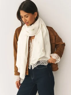 Cream Foil Print Lightweight Scarf