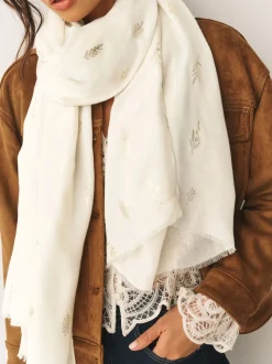 Cream Foil Print Lightweight Scarf