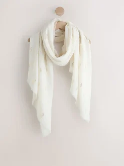 Cream Foil Print Lightweight Scarf