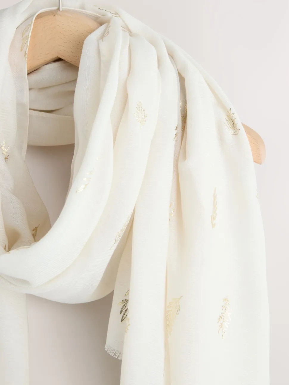 Cream Foil Print Lightweight Scarf