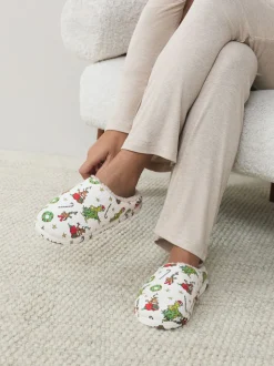 Cream Grinch Matching Family Christmas Mule Slippers