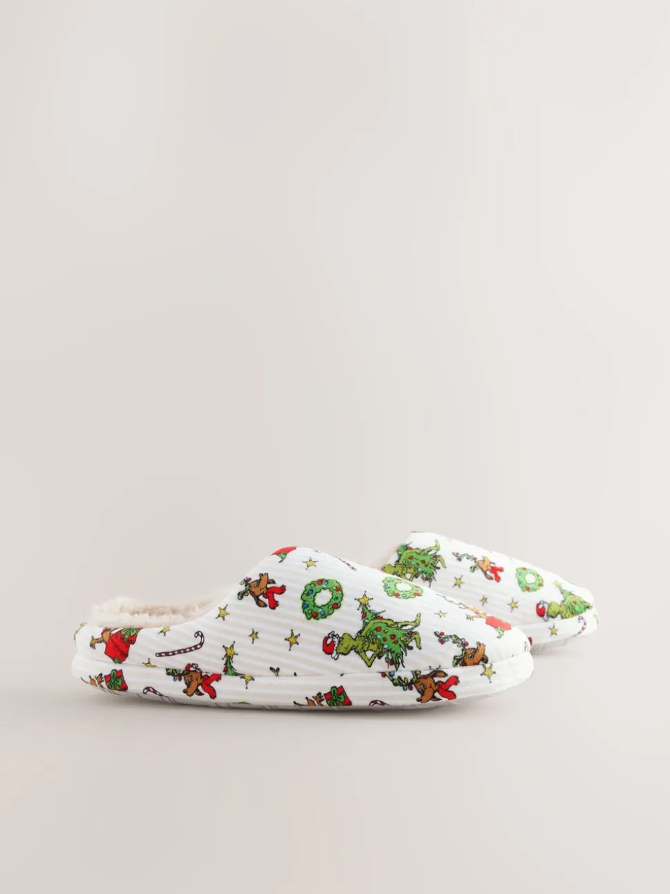 Cream Grinch Matching Family Christmas Mule Slippers