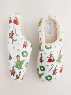 Cream Grinch Matching Family Christmas Mule Slippers