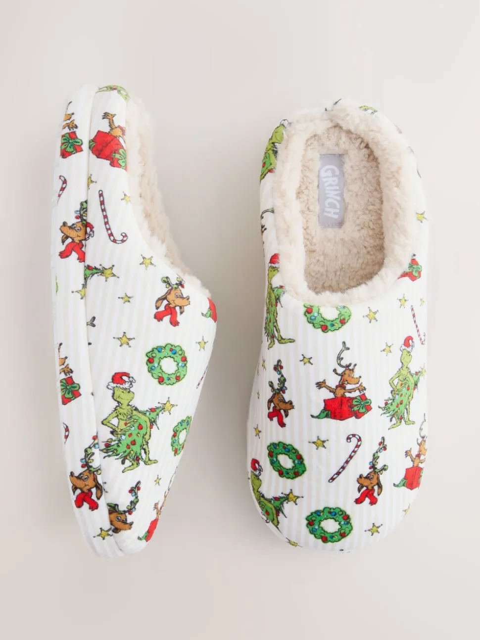 Cream Grinch Matching Family Christmas Mule Slippers