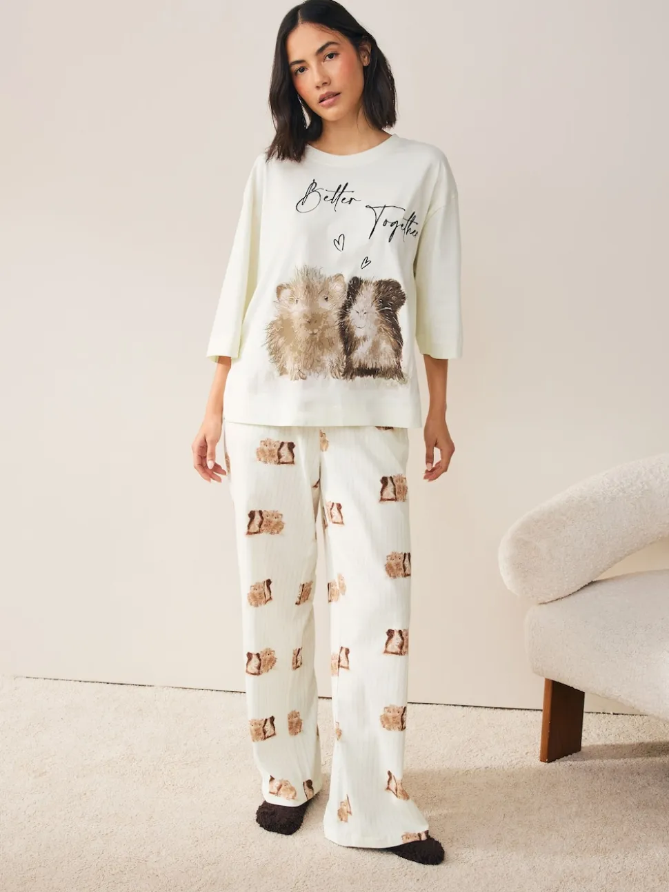 Cream Guinea Pig Jersey Short Sleeve Pyjamas