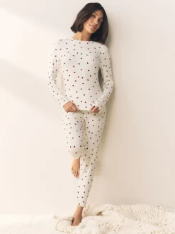 Cream Heart Thermal Base Layer Long Sleeved Top and Legging Set