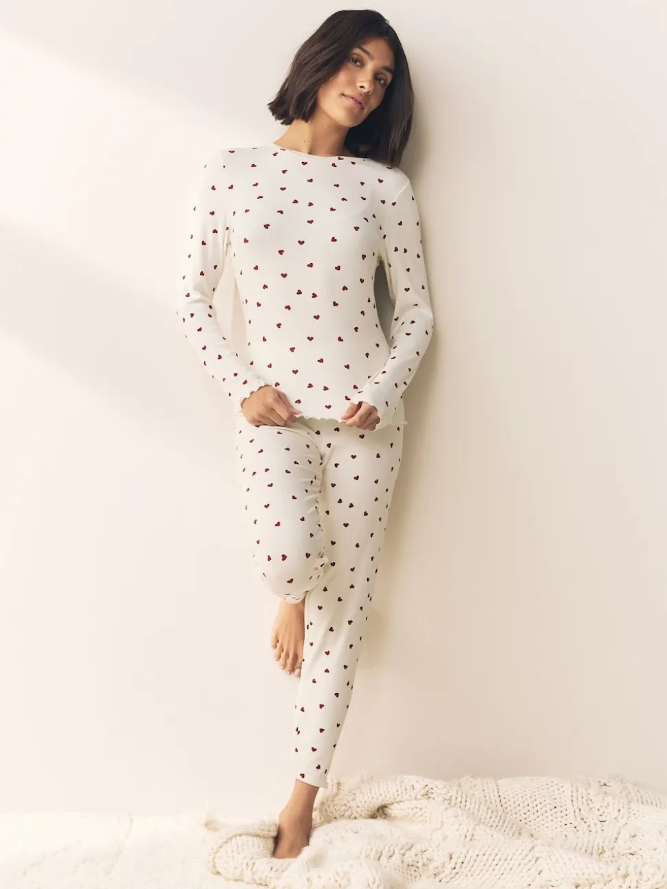 Cream Heart Thermal Base Layer Long Sleeved Top and Legging Set
