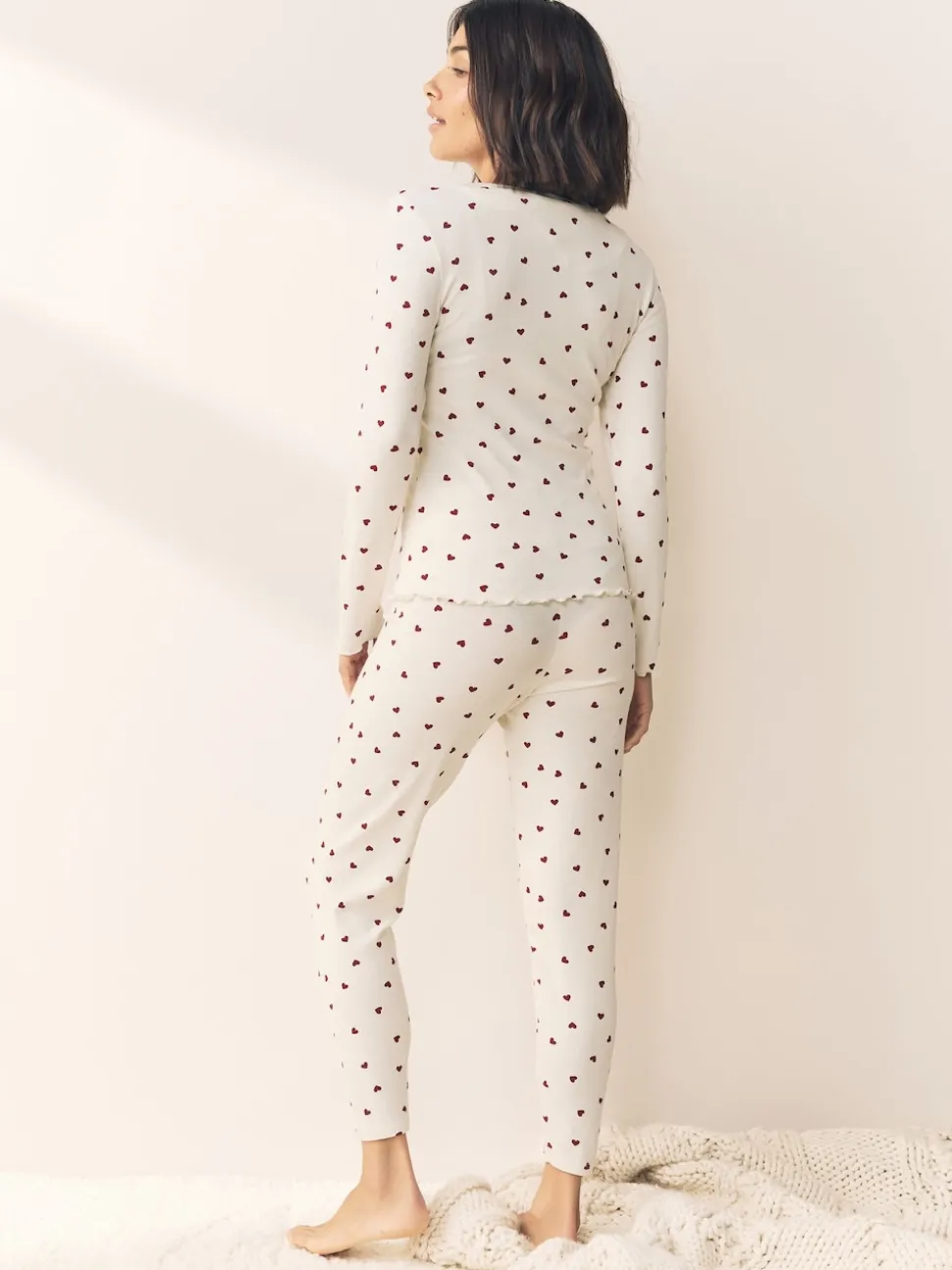 Cream Heart Thermal Base Layer Long Sleeved Top and Legging Set