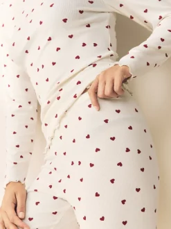 Cream Heart Thermal Base Layer Long Sleeved Top and Legging Set