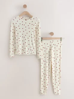 Cream Heart Thermal Base Layer Long Sleeved Top and Legging Set