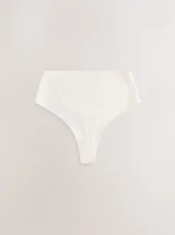 Cream High Waist Thong Shaping Tummy Control Premium Cotton Blend Knickers