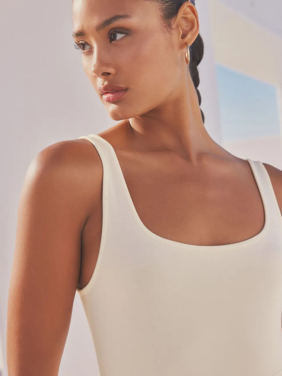 Cream Jersey Waisted Summer Dress