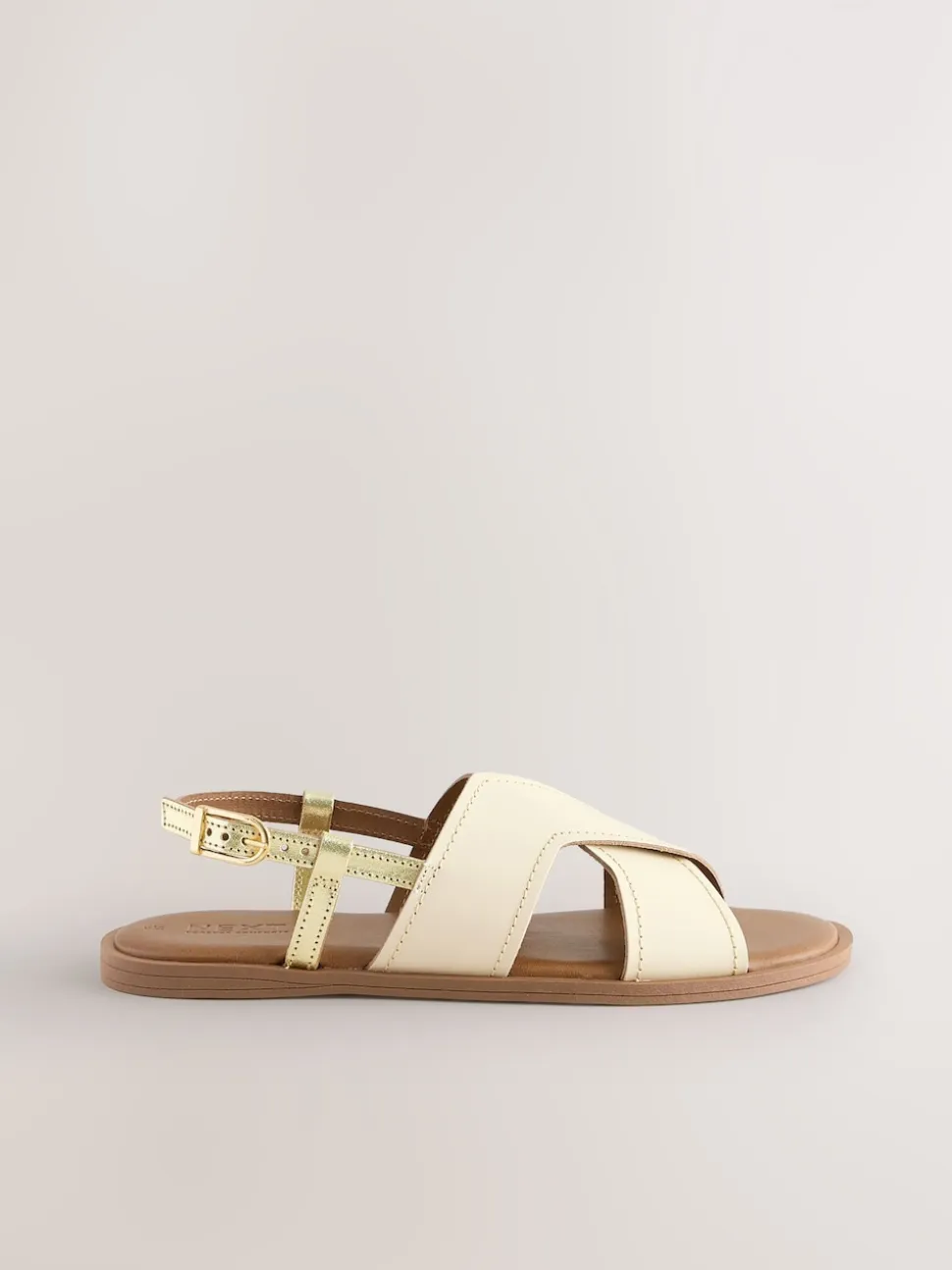 Cream Leather Standard/Wide Fit Stitched Slingback Sandals