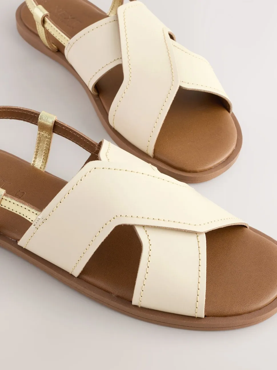Cream Leather Standard/Wide Fit Stitched Slingback Sandals