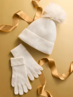 Cream N. Premium 100% Cashmere Knitted Pom Hat