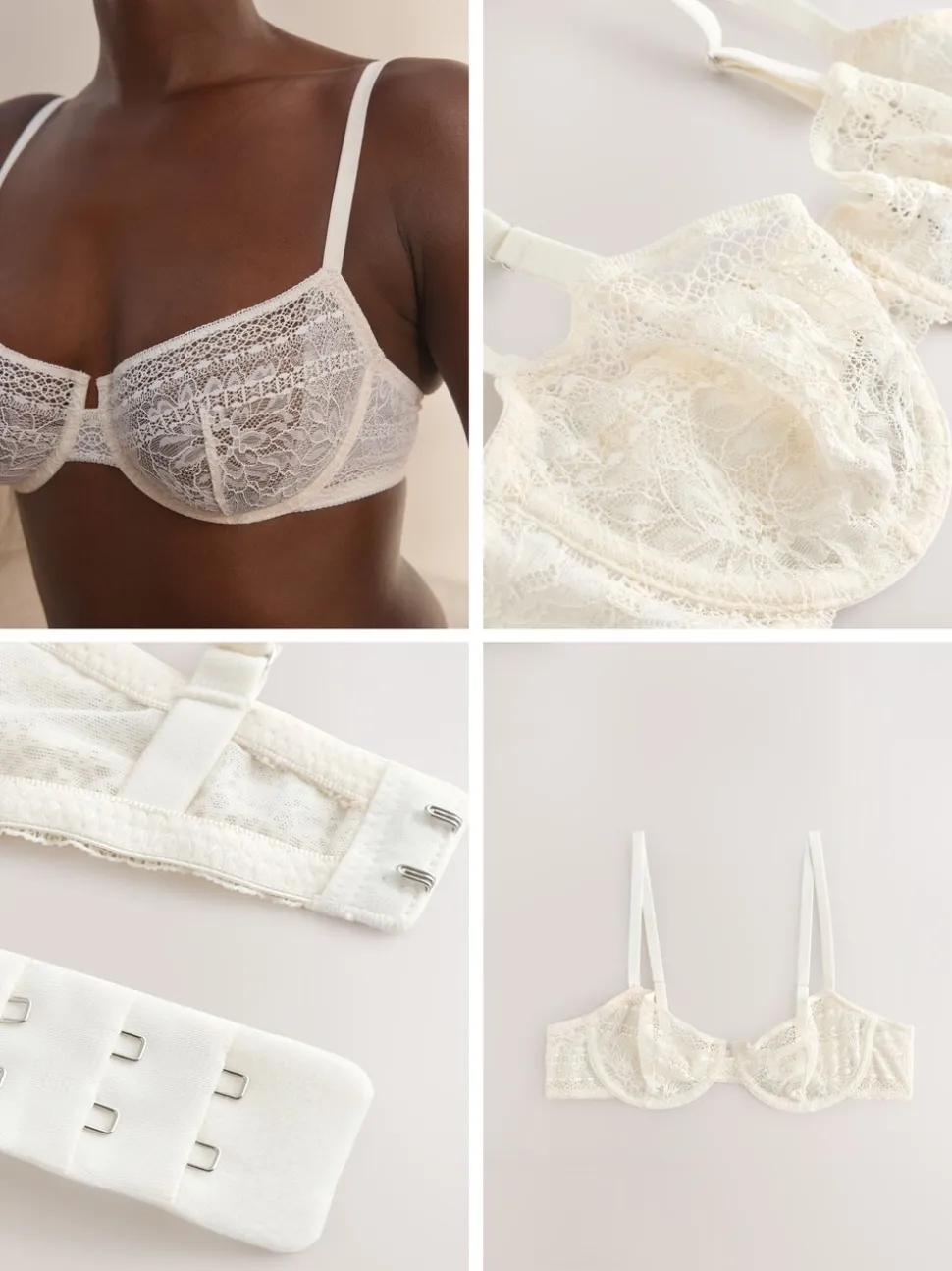 Cream Non Pad Balcony Premium Lace Bra