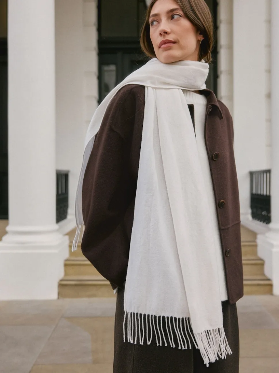Cream Premium Made in Italy Twill Midweight Shawl Scarf