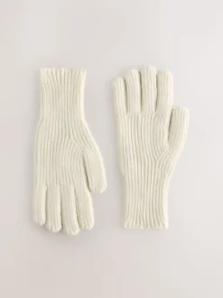 Cream Rib Knit Gloves