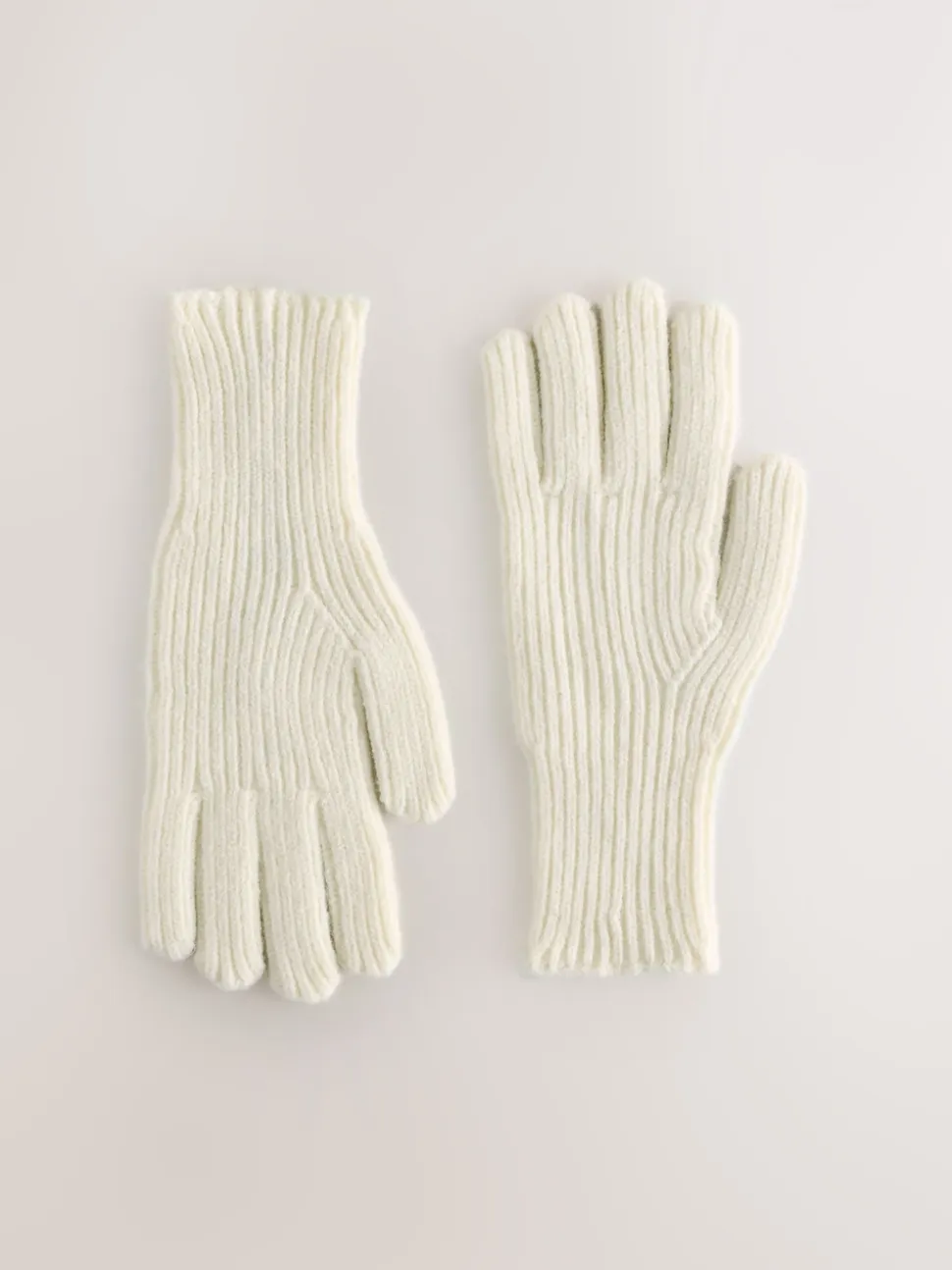 Cream Rib Knit Gloves