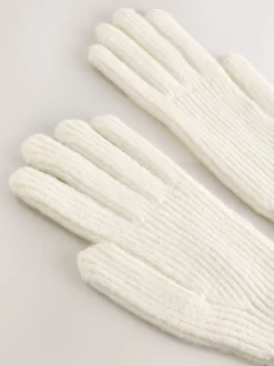 Cream Rib Knit Gloves